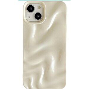 iPhone 13 Case,Water Ripple Pattern Curly Wave Frame Soft Pearly White
